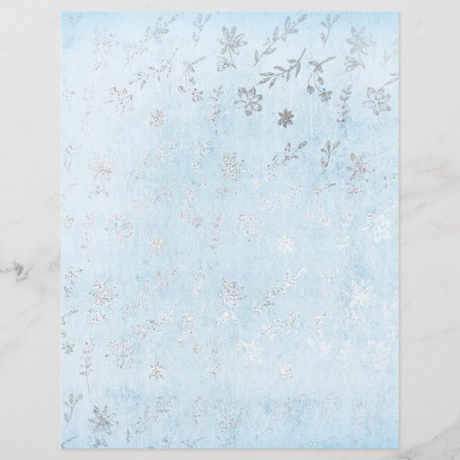 Silver & Blue Shabby Floral Scrapbook Paper (Vorderseite)