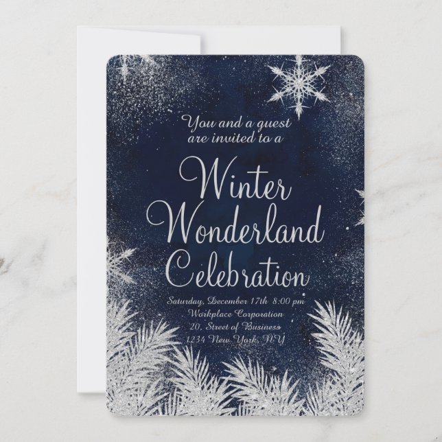 Silver blue snowflake Corporate Winter Wunderland3 Einladung (Vorderseite)