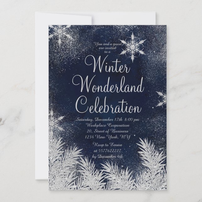 Silver Blue Snowflake Corporate Winter Wunderland Einladung (Vorderseite)