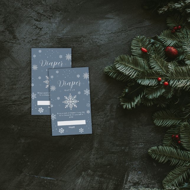 Silver Blue Snowflake Diaper Raffle Baby Shower  Begleitkarte (Silver Blue Snowflake Diaper Raffle Baby Shower Enclosure Card)