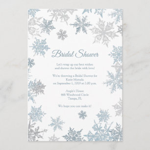 Silver Blue Snowflake Elegantes Winter Brautparty Einladung