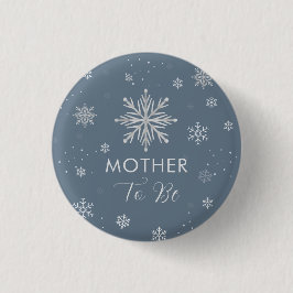 Silver Blue Snowflake Mother To Be Baby Shower Button