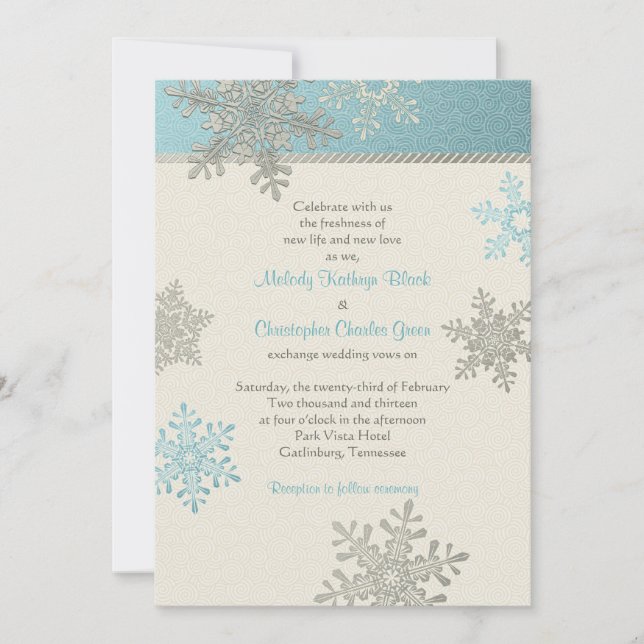 Silver Blue Snowflake Winter Hochzeit Einladung (Vorderseite)