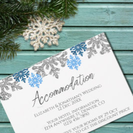 Silver Blue Snowflake Winter Hochzeit Unterkunft Begleitkarte