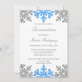 Silver Blue Snowflake Winter Quinceanera Einladung