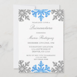 Silver Blue Snowflake Winter Quinceanera Einladung