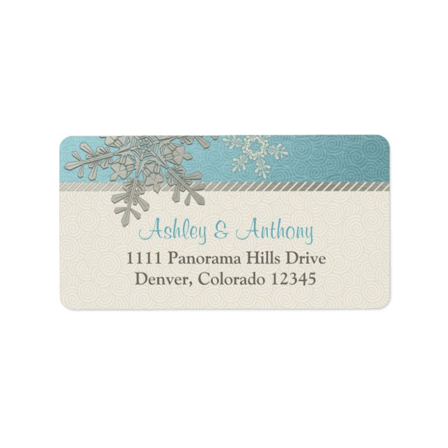 Silver Blue Snowflake Winter Wedding Address Adressaufkleber (Vorne)