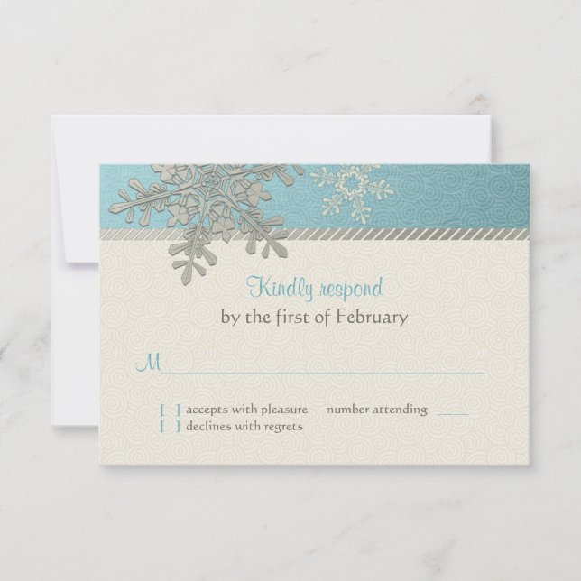 Silver Blue Snowflake Winter Wedding Repair Card RSVP Karte (Vorderseite)