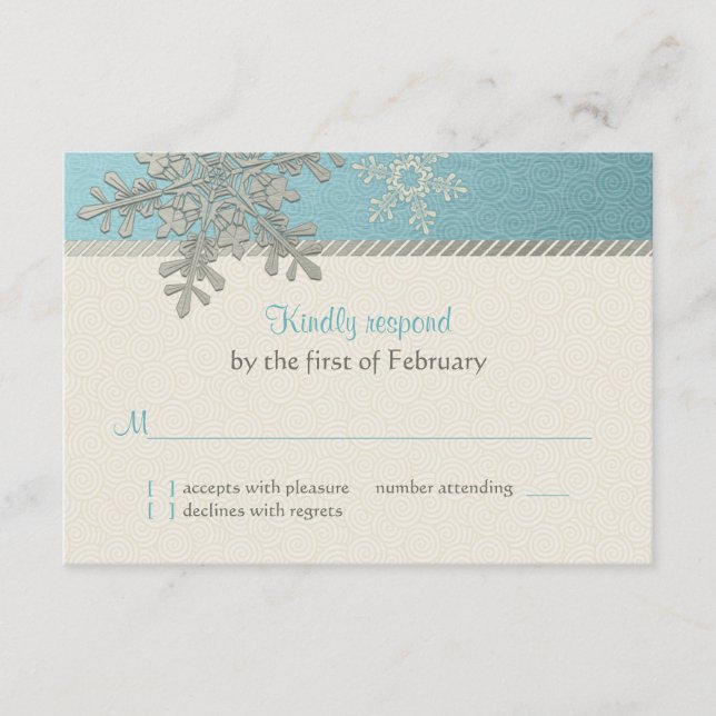 Silver Blue Snowflake Winter Wedding Repair Card RSVP Karte (Vorderseite)