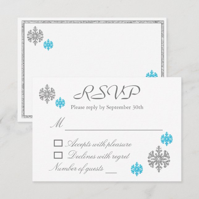 Silver Blue Snowflake Winter Wedding RSVP Card Einladung (Vorne/Hinten)