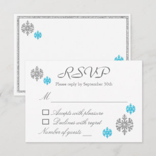 Silver Blue Snowflake Winter Wedding RSVP Card Einladung