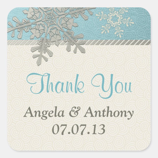 Silver Blue Snowflake Winter Wedding Stickers (Vorderseite)