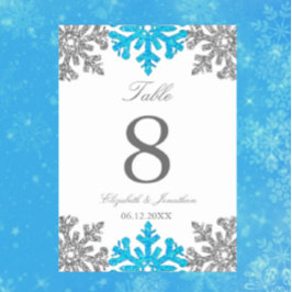 Silver Blue Snowflake Winter Wedding Tischnummer