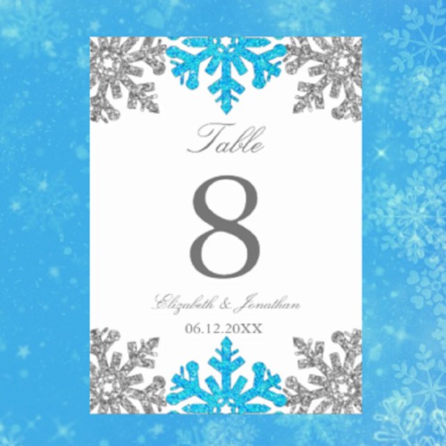 Silver Blue Snowflake Winter Wedding Tischnummer (Von Creator hochgeladen)