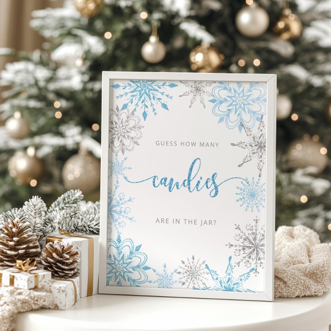 Silver blue snowflakes Guess how many candies Poster (Von Creator hochgeladen)