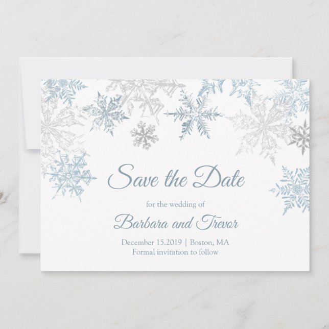 Silver Blue Snowflakes Weihnachten Winter Hochzeit Save The Date (Vorderseite)