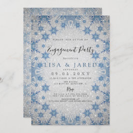 Silver Blue Snowflakes Winter Engagement Party Einladung