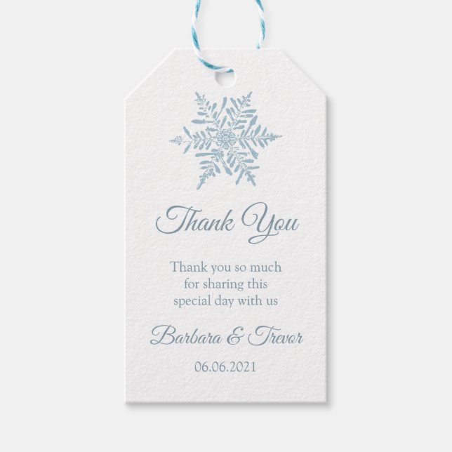 Silver Blue Snowflakes Winter Wedding Danke Geschenkanhänger (Vorderseite)