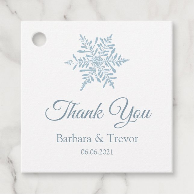 Silver Blue Snowflakes Winter Wedding Danke Geschenkanhänger (Vorderseite)
