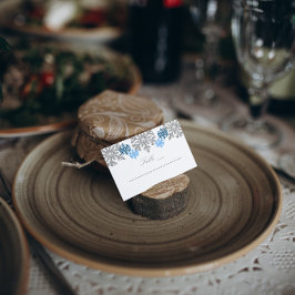 Silver Blue Snowflakes Winter Wedding Platzkarte