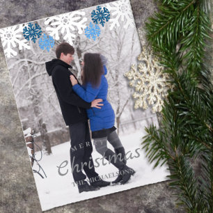 Silver Blue Snowflakes Winter Weihnachten Folien Feiertagskarte
