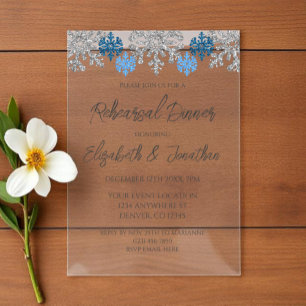 Silver Blue Snowflakes Winterabend Probe Acryleinladungen