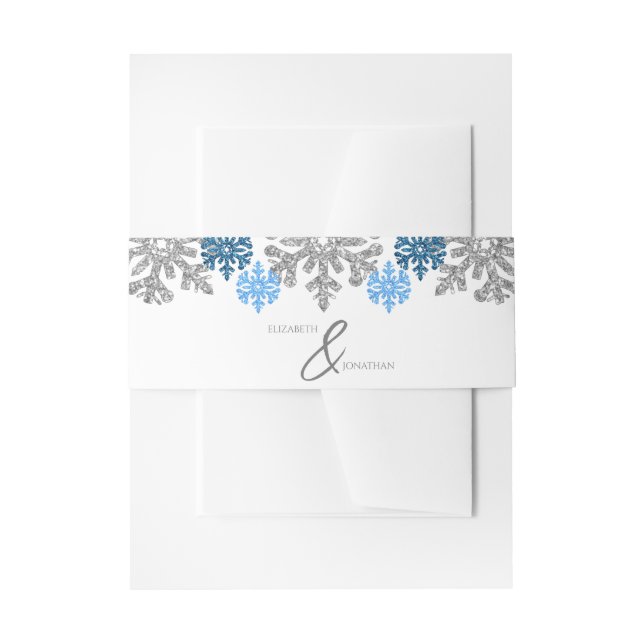 Silver Blue Snowflakes Winterhochzeit Einladungsbanderole (Vorderseite Beispiel)