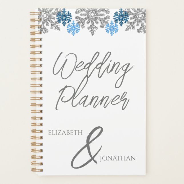 Silver Blue Snowflakes Winterhochzeit Planer (Vorderseite)