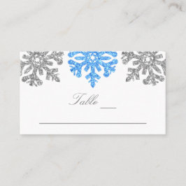 Silver Blue Snowflakes Winterhochzeit Platzkarte