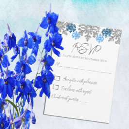 Silver Blue Snowflakes Winterhochzeit RSVP Karte