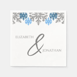 Silver Blue Snowflakes Winterhochzeit Serviette