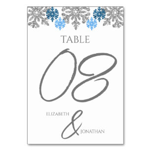 Silver Blue Snowflakes Winterhochzeit Tischnummer