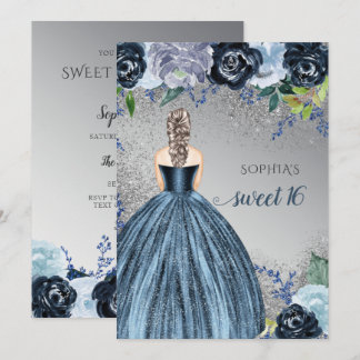 Silver Blue Sparkle Dress Sweet 16 Geburtstag Einladung