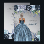 Silver Blue Sparkle Dress Sweet 16 Geburtstag Einladung<br><div class="desc">Silver Blue Sparkle Kleid Sweet 16 Geburtstag Einladung. Dunkle Haut Blonde Haare</div>