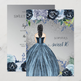 Silver Blue Sparkle Dress Sweet 16 Geburtstag Einladung