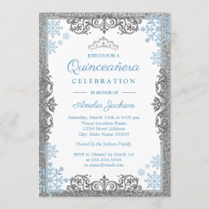 Silver Blue Sparkle Snowflake Quinceanera Einladun Einladung