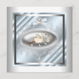 Silver Blue Stork Baby Boy Dusche Einladung