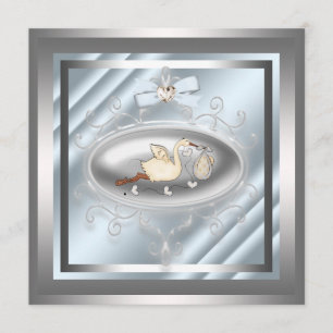 Silver Blue Stork Baby Shower Einladungen