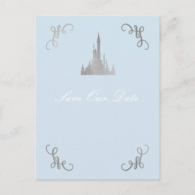 Silver & Blue Storybook Princess Save the Date Postkarte (Vorderseite)