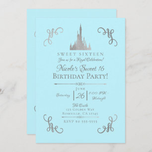 Silver & Blue Storybook Princess Sweet 16 Party Einladung