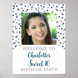 Silver Blue Sweet 16 Geburtstag 18x24 Foto Poster
