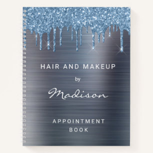 Silver Blue Tropfen Glitzer Brushed Metal Termin Notizbuch