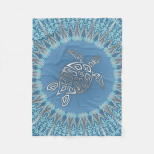 Silver Blue Turtle Mandala Animal Fleecedecke