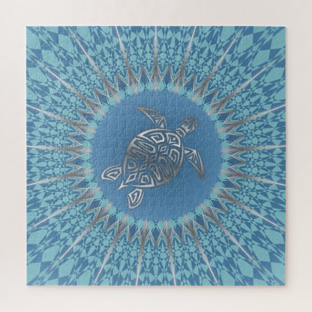 Silver Blue Turtle Mandala Maritime Puzzle (Vertikal)