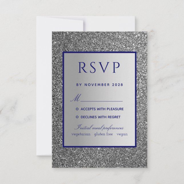 Silver Blue Wedding RSVP Card Karte (Vorderseite)