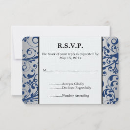 Silver Blue Wedding RSVP Karte