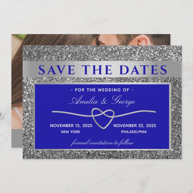 Silver Blue Wedding speichert das Datum Save The Date (Vorne/Hinten)