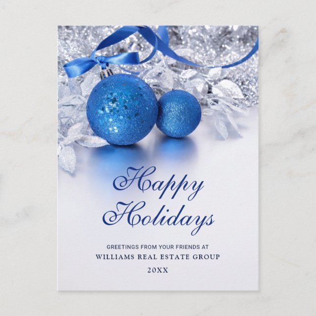 Silver Blue Weihnachtsschmuck Corporate Gruß Postkarte (Vorderseite)