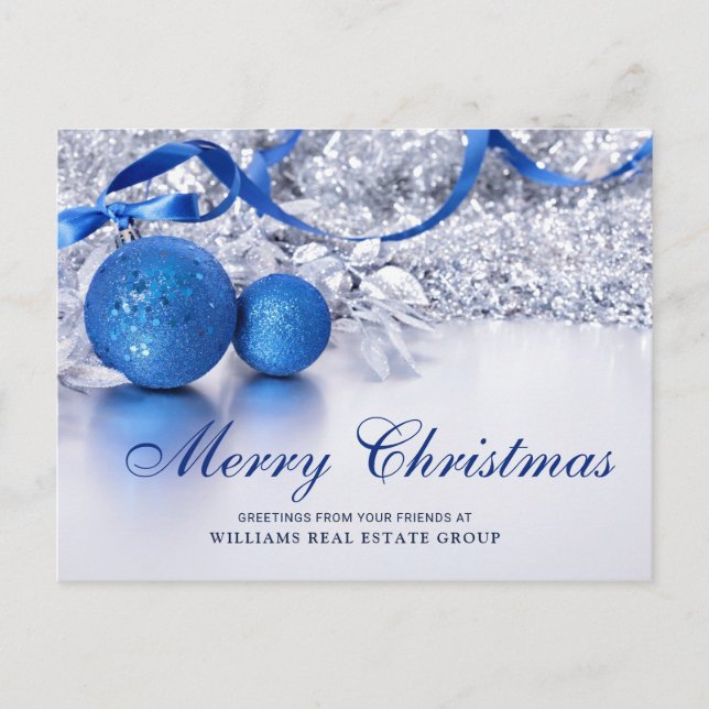 Silver Blue Weihnachtsschmuck Corporate Gruß Postkarte (Vorderseite)