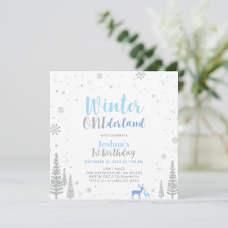 Silver & Blue Winter Onederland 1. Geburtstag Einladung
